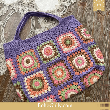 Granny Square Purple Hand Bag