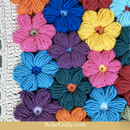 Boho Crochet Flowery Pillow Cover