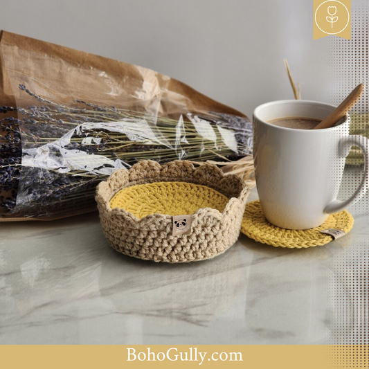 Boho Mustard Coaster and Holder